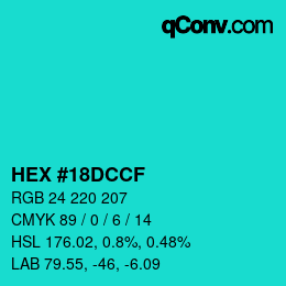 Color code: HEX #18DCCF | qconv.com