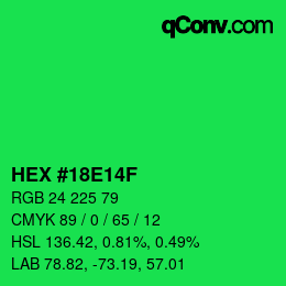 カラーコード: HEX #18E14F | qconv.com