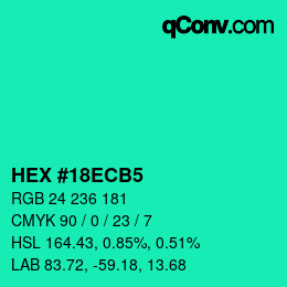 颜色代码: HEX #18ECB5 | qconv.com