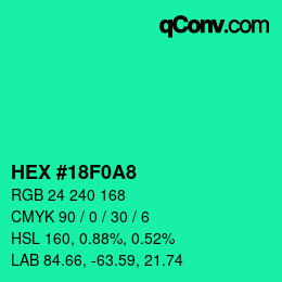 カラーコード: HEX #18F0A8 | qconv.com