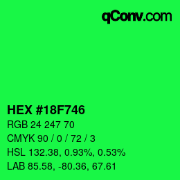 颜色代码: HEX #18F746 | qconv.com