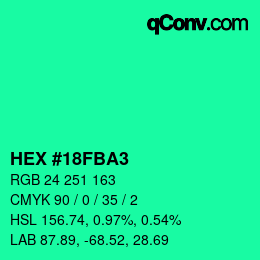 颜色代码: HEX #18FBA3 | qconv.com