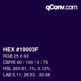 Color code: HEX #19003F | qconv.com