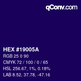 カラーコード: HEX #19005A | qconv.com