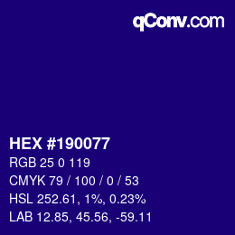颜色代码: HEX #190077 | qconv.com