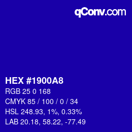 颜色代码: HEX #1900A8 | qconv.com
