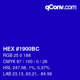 颜色代码: HEX #1900BC | qconv.com