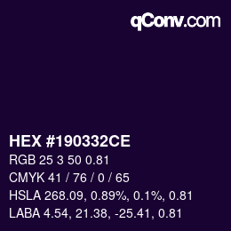 Farbcode: HEX #190332CE | qconv.com
