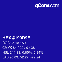 Color code: HEX #190D9F | qconv.com