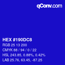 カラーコード: HEX #190DC8 | qconv.com