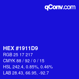 Color code: HEX #1911D9 | qconv.com