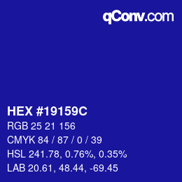 Color code: HEX #19159C | qconv.com