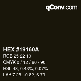 Color code: HEX #19160A | qconv.com