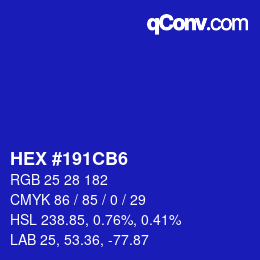 颜色代码: HEX #191CB6 | qconv.com