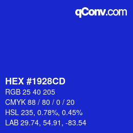颜色代码: HEX #1928CD | qconv.com
