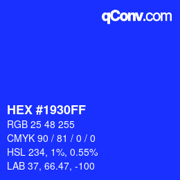 Color code: HEX #1930FF | qconv.com