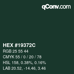 颜色代码: HEX #19372C | qconv.com