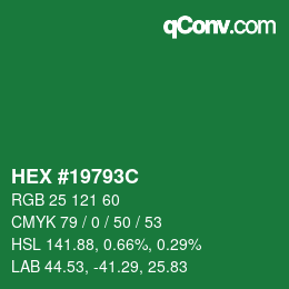Color code: HEX #19793C | qconv.com