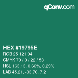 Farbcode: HEX #19795E | qconv.com