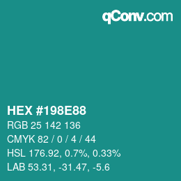 Color code: HEX #198E88 | qconv.com