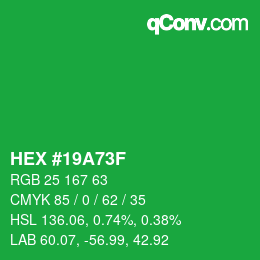 Color code: HEX #19A73F | qconv.com