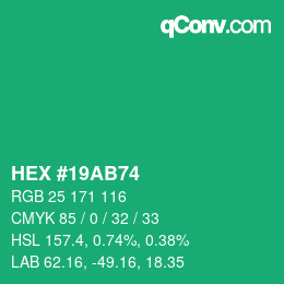 カラーコード: HEX #19AB74 | qconv.com