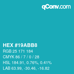 Color code: HEX #19ABB8 | qconv.com