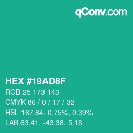 Color code: HEX #19AD8F | qconv.com