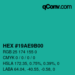 Farbcode: HEX #19AE9B00 | qconv.com