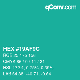 Color code: HEX #19AF9C | qconv.com
