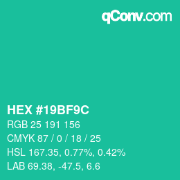 Color code: HEX #19BF9C | qconv.com