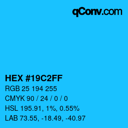 カラーコード: HEX #19C2FF | qconv.com