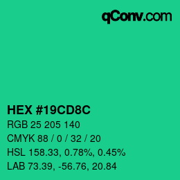 Color code: HEX #19CD8C | qconv.com