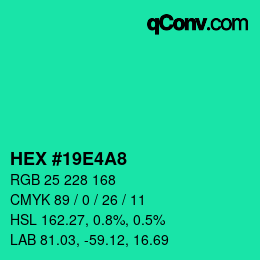 Color code: HEX #19E4A8 | qconv.com