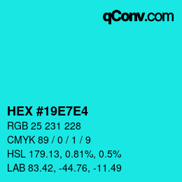 Color code: HEX #19E7E4 | qconv.com