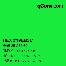 Color code: HEX #19EB3C | qconv.com