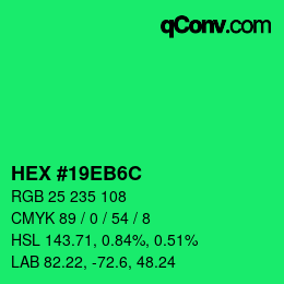 颜色代码: HEX #19EB6C | qconv.com
