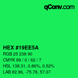 Color code: HEX #19EE5A | qconv.com