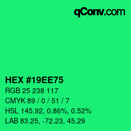 Color code: HEX #19EE75 | qconv.com
