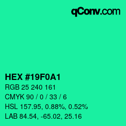 颜色代码: HEX #19F0A1 | qconv.com