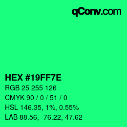 Color code: HEX #19FF7E | qconv.com