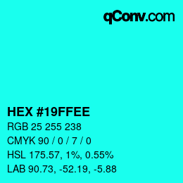 Color code: HEX #19FFEE | qconv.com