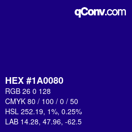 Color code: HEX #1A0080 | qconv.com