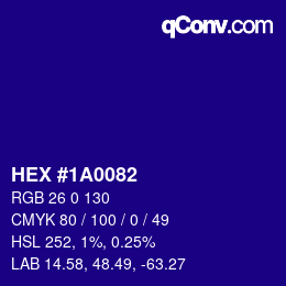 Farbcode: HEX #1A0082 | qconv.com
