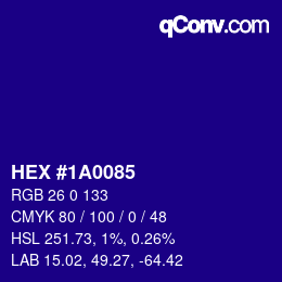 Color code: HEX #1A0085 | qconv.com
