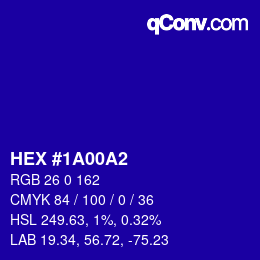 Color code: HEX #1A00A2 | qconv.com