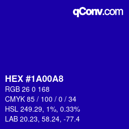 Color code: HEX #1A00A8 | qconv.com