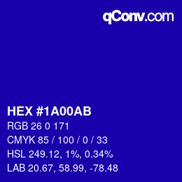 Color code: HEX #1A00AB | qconv.com
