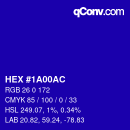 Color code: HEX #1A00AC | qconv.com