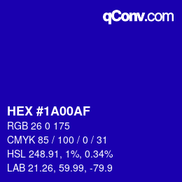 Color code: HEX #1A00AF | qconv.com